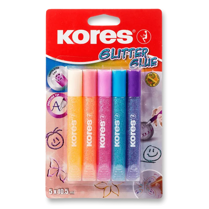 Hlavný obrázok produktu Dekorační lepidlo Kores Glitter Glue 5 x 10,5 ml, pastelové barvy