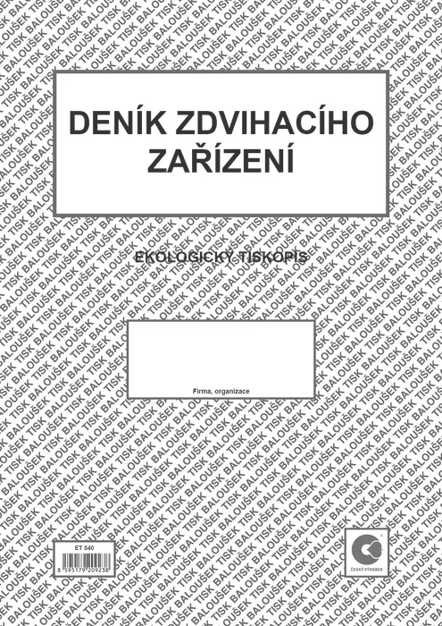 Hlavný obrázok produktu Deník zdvihacího zařízení ET540