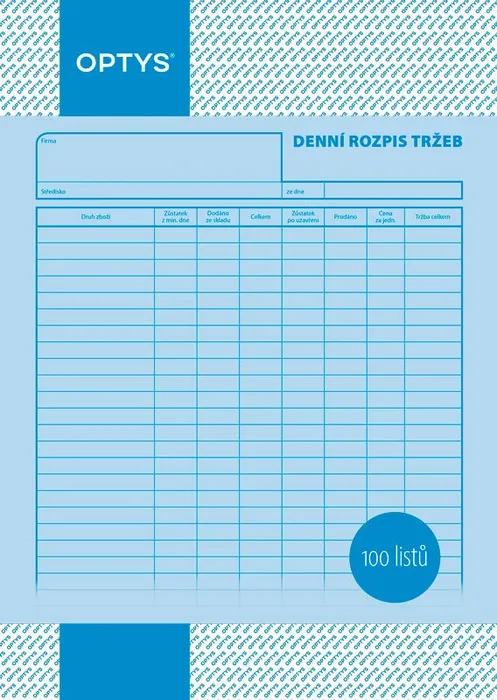 Hlavný obrázok produktu Denní rozpis tržby A4, 100 listů 1054