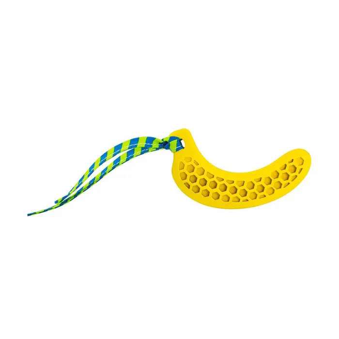 Hlavný obrázok produktu Dentální hračka banán přírodní guma pro štěňata s látkovým střapcem 12 cm HipHop