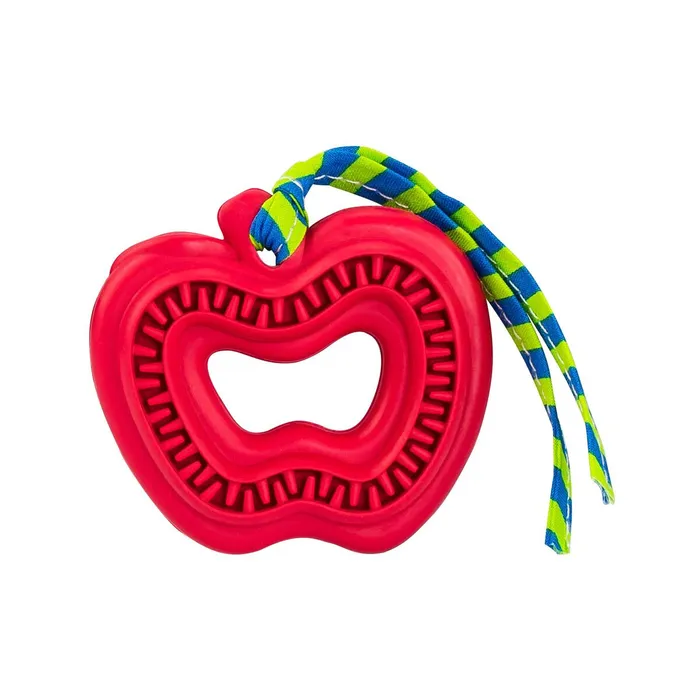 Hlavný obrázok produktu Dentální hračka jablko přírodní guma pro štěňata s látkovým střapcem 8 cm HipHop