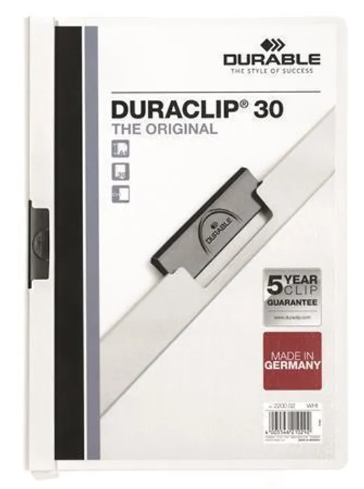 Hlavný obrázok produktu Desky s rychlovazačem "DURACLIP® 30", bílá, s klipem, A4, DURABLE