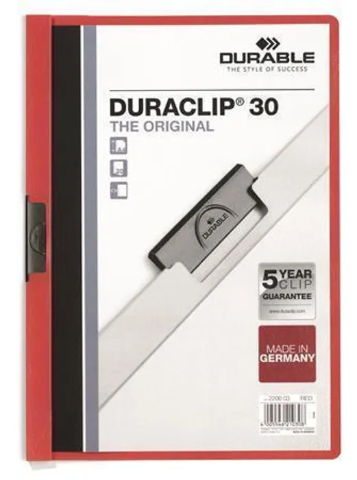 Hlavný obrázok produktu Desky s rychlovazačem "DURACLIP® 30", červená, s klipem, A4, DURABLE