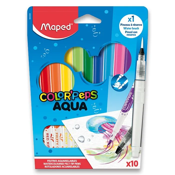 Hlavný obrázok produktu Dětské fixy Maped Color'Peps Aqua sada 10 barev + vodní štětec