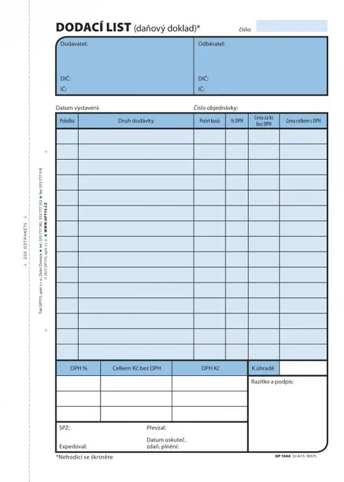 Hlavný obrázok produktu Dodací list A5, 100 listů 1044
