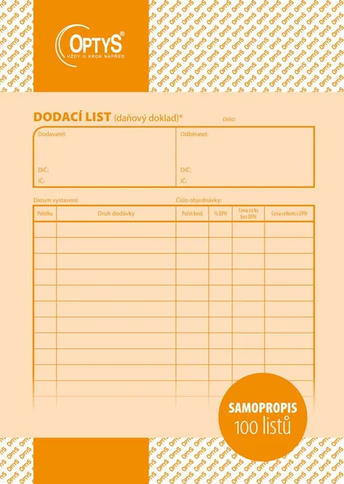 Hlavný obrázok produktu Dodací list A5, samopropisovací, 100 listů 1077