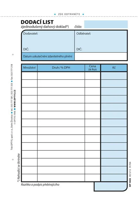 Hlavný obrázok produktu Dodací list, A6, 100 listů 1045