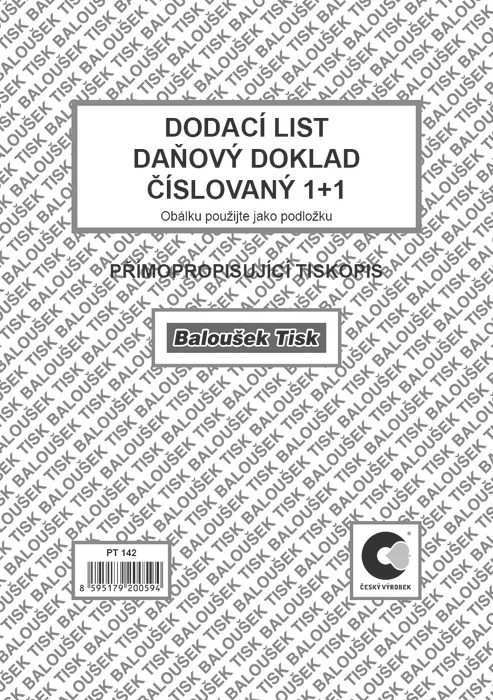 Hlavný obrázok produktu Dodací list - daňový doklad A5 číslovaný - EET PT142