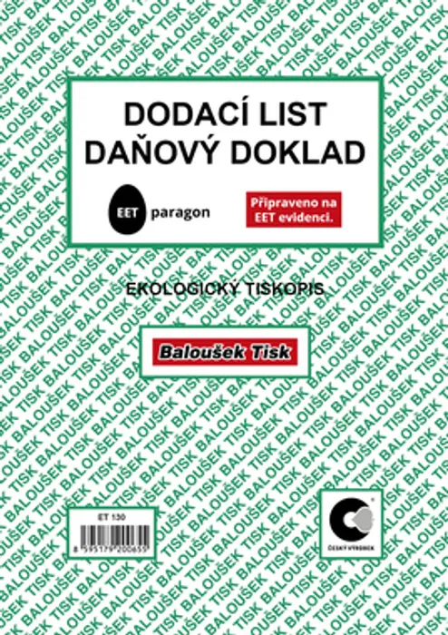 Hlavný obrázok produktu Dodací list - daňový doklad A5 - EET ET130