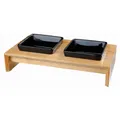 Drevený bar, 2x keramická štvorhranná miska, čierna 2 × 0,2 l/10 x 10 cm / 28 × 5 × 15 cm