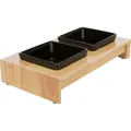 Ďalší obrázok produktu Drevený bar, 2x keramická štvorhranná miska, čierna 2 × 0,4 l/13 × 13 cm / 36 × 7 × 19 cm