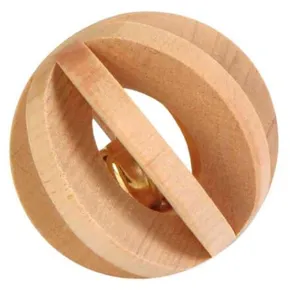 Drevená loptička s rolničkou, hračka pre morča, králika 6 cm