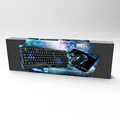 E-blue Polygon, sada klávesnice s myškou Cobra II, US, herná, a podložkou Mazer Marface S typ drôtová (USB), čierno-modrá
