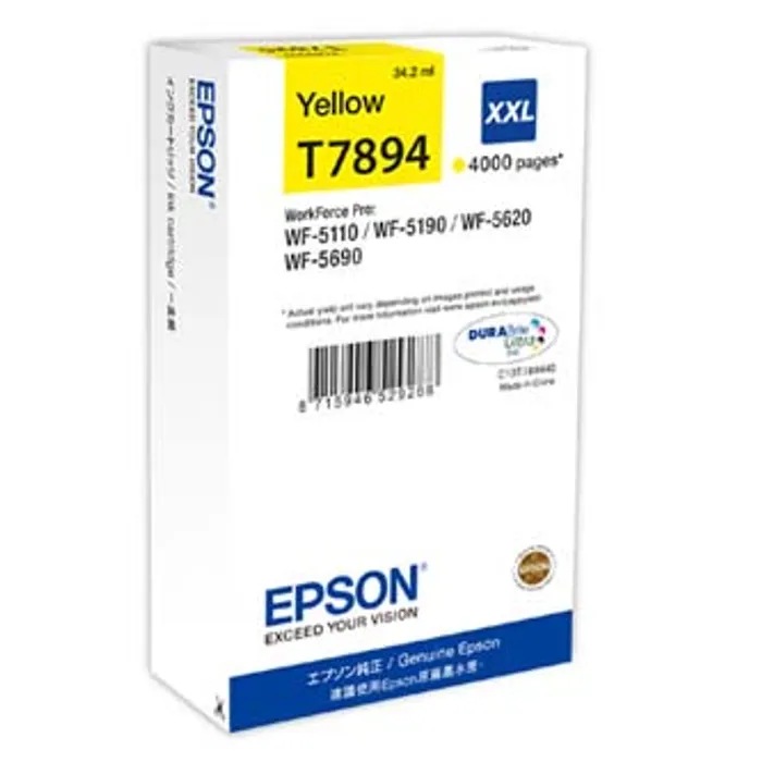 Hlavný obrázok produktu Epson originální ink C13T789440, T789, XXL, yellow, 4000str., 34ml, 1ks, Epson WorkForce
