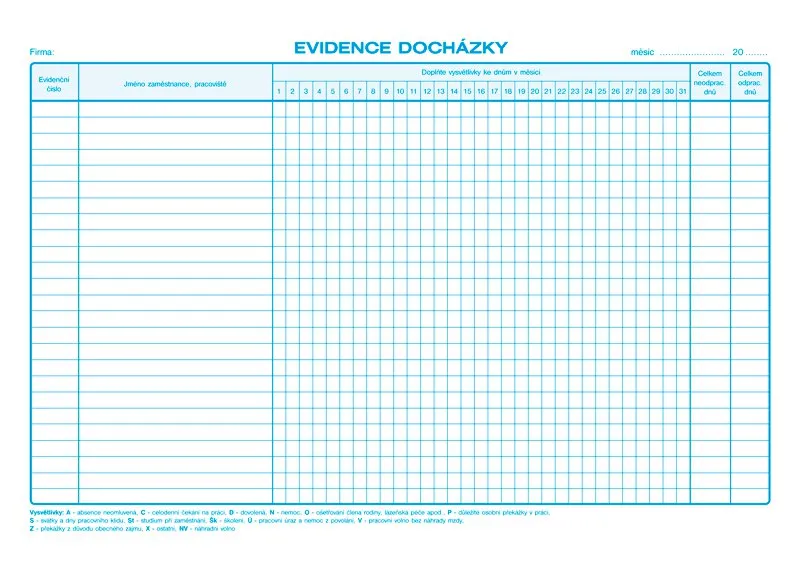 Hlavný obrázok produktu Evidence docházky A4 1150