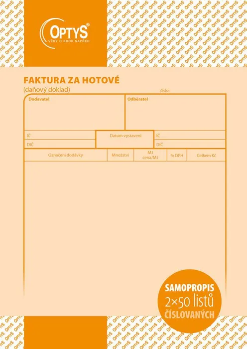 Hlavný obrázok produktu Faktura za hotové A5, samopropisovací, číslovaná, 2 x 50 listů 1073