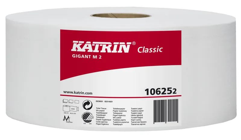 Hlavný obrázok produktu Toaletní papír JUMBO Katrin Classic Gigant M 2-vrstvý 22 cm, 180 m bílý [1 ks]