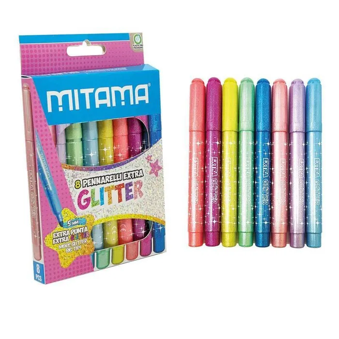 Hlavný obrázok produktu Fixy se třpytkami JUMBO, 8 různých barev, 5 mm, kulaté, MITAMA 62937
