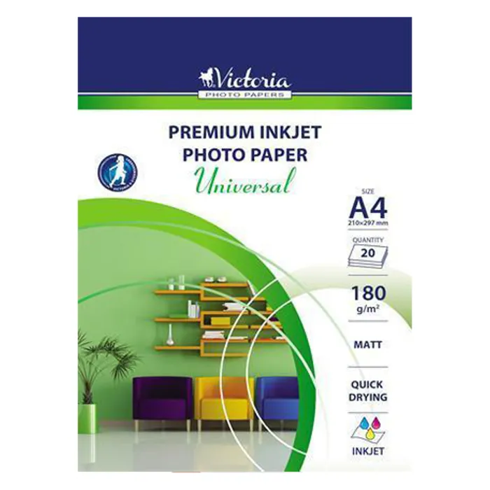 Hlavný obrázok produktu Fotografický papír "Universal", do inkoustové tiskárny, matný, A4, 180g, VICTORIA 20 listů