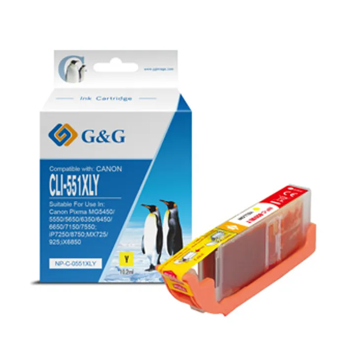 Hlavný obrázok produktu G&G kompatibilní ink s CLI551Y XL, yellow, 10,2ml, ml NP-C-0551XLY, high capacity, Canon