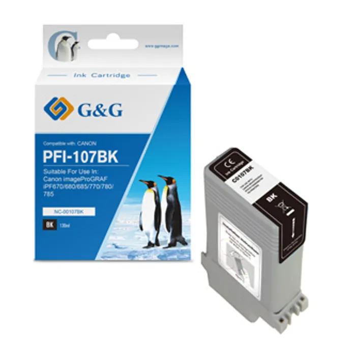 Hlavný obrázok produktu G&G kompatibilní ink s PFI107BK, black, 130ml, NC-00107BK, 6705B001, pro Canon iPF-680, 6