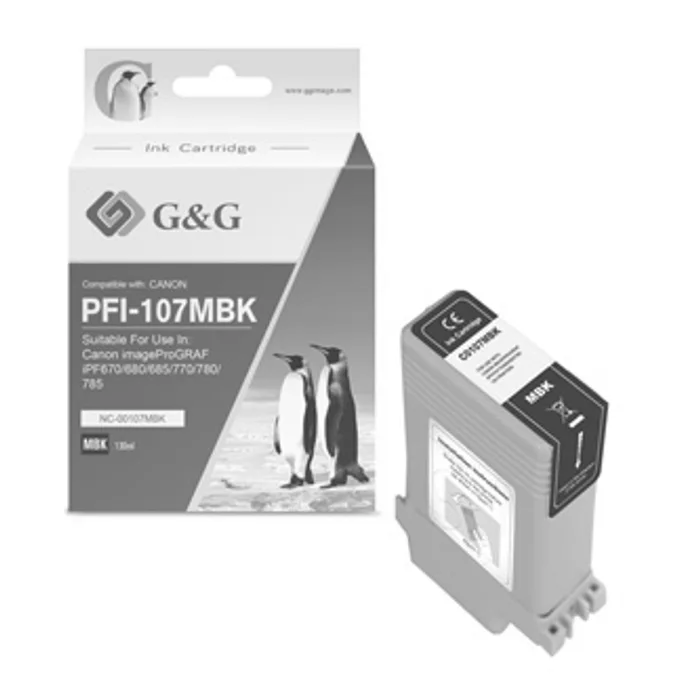 Hlavný obrázok produktu G&G kompatibilní ink s PFI107MBK, matte black, 130ml, NC-00107MBK, 6704B001, pro Canon iP