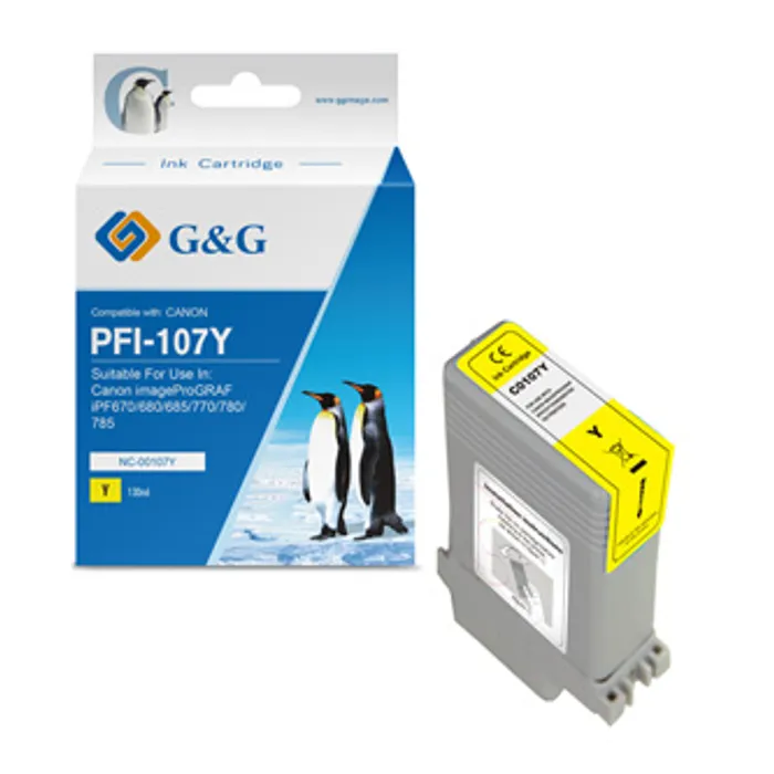 Hlavný obrázok produktu G&G kompatibilní ink s PFI107Y, yellow, 130ml, NC-00107Y, 6708B001, pro Canon iPF-680, 68