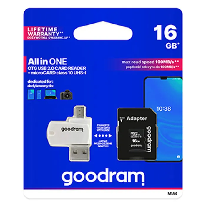 Hlavný obrázok produktu Goodram All-In-ONe, 16GB, multipack, M1A4-0160R12, UHS-I U1 (Class 10), se čtečkou a adap
