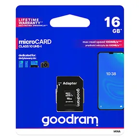 Goodram pamäťová karta Micro Secure Digital Card, 16GB, micro SDHC, M1AA-0160R12, UHS-I U1 (Class 10), s adaptérom
