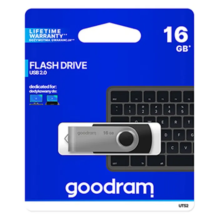 Hlavný obrázok produktu Goodram USB flash disk, USB 2.0, 16GB, UTS2, černý, UTS2-0160K0R11, USB A, s otočnou kryt