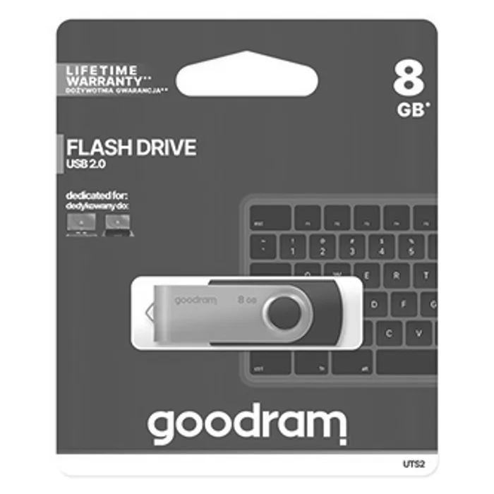 Hlavný obrázok produktu Goodram USB flash disk, USB 2.0, 8GB, UTS2, černý, UTS2-0080K0R11, USB A, s otočnou krytk