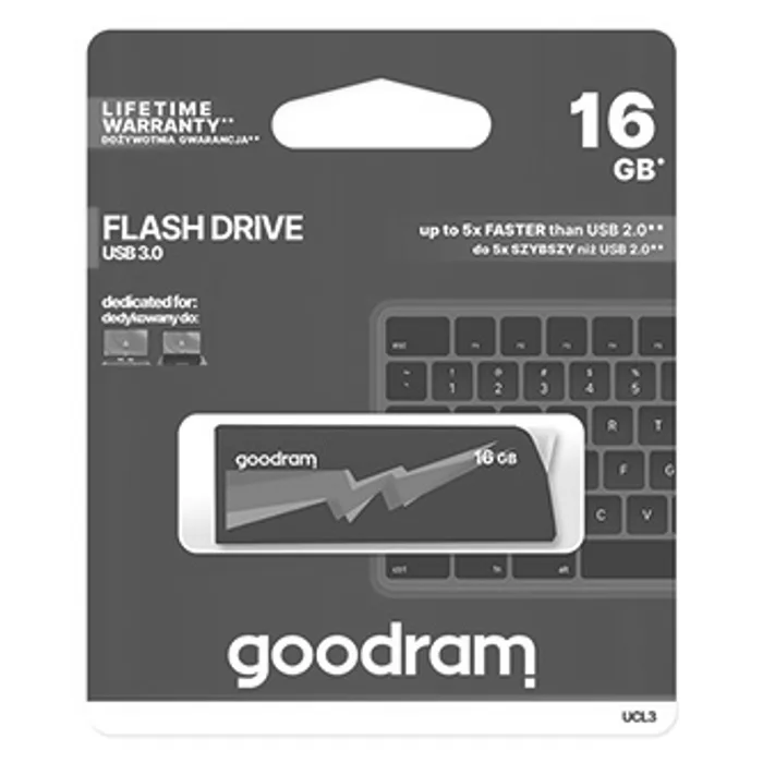 Hlavný obrázok produktu Goodram USB flash disk, USB 3.0 (3.2 Gen 1), 16GB, UCL3, černý, UCL3-0160K0R11, USB A, s