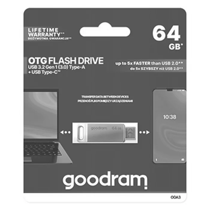 Hlavný obrázok produktu Goodram USB flash disk, USB 3.0 (3.2 Gen 1), 64GB, ODA3, stříbrný, ODA3-0640S0R11, USB A