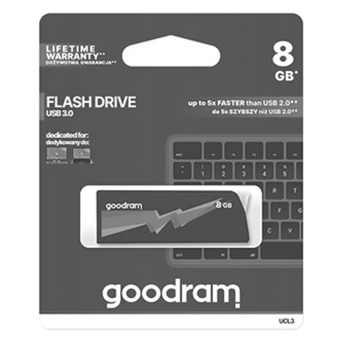Hlavný obrázok produktu Goodram USB flash disk, USB 3.0 (3.2 Gen 1), 8GB, UCL3, černý, UCL3-0080K0R11, USB A, s v