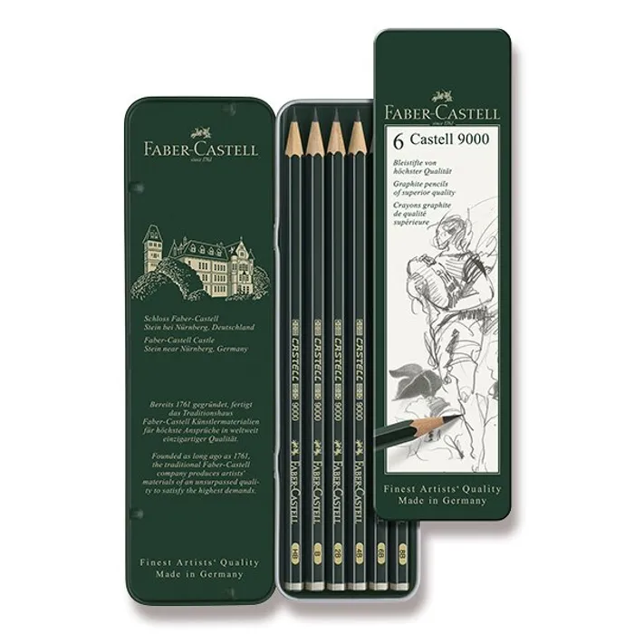 Hlavný obrázok produktu Grafitová tužka Faber-Castell Castell 9000 6 ks, plechová krabička