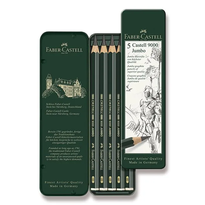 Hlavný obrázok produktu Grafitová tužka Faber-Castell Castell 9000 Jumbo 5 ks, plechová krabička