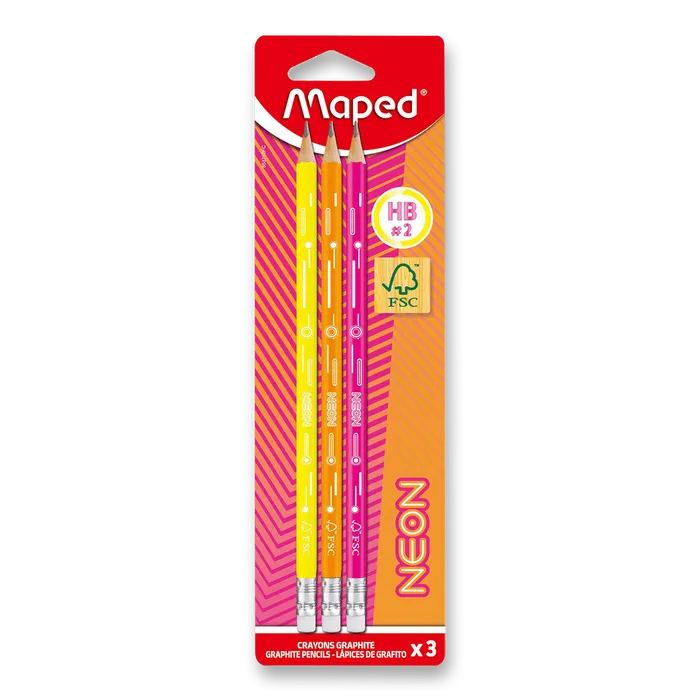 Hlavný obrázok produktu Grafitová tužka Maped Neon s pryží tvrdost HB, 3 ks