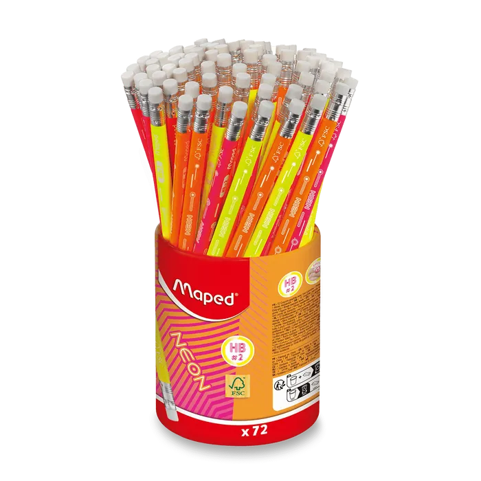 Hlavný obrázok produktu Grafitová tužka Maped Neon s pryží tvrdost HB, stojánek 72 ks