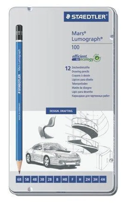 Hlavný obrázok produktu Grafitové tužky "Mars Lumograph", sada, 12 různých tvrdostí, šestihranné, v plechové krabi