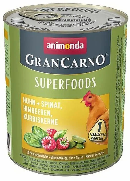 Hlavný obrázok produktu GRANCARNO Superfoods kuře,špenát,maliny,dýňová semínka 800 g pro psy