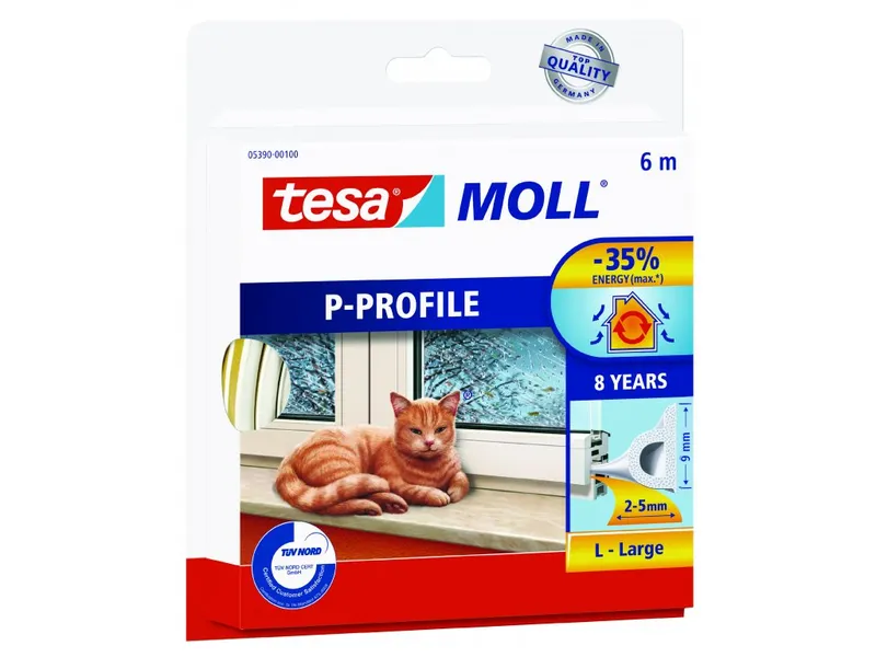 Hlavný obrázok produktu Gumové těsnění "tesamoll® P profil 5390", bílá, 9 mm x 6 m, TESA