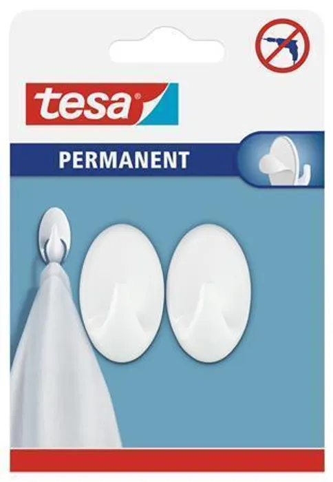 Hlavný obrázok produktu Háčky "66602", bílá, samolepicí, velikost S, ovál, TESA