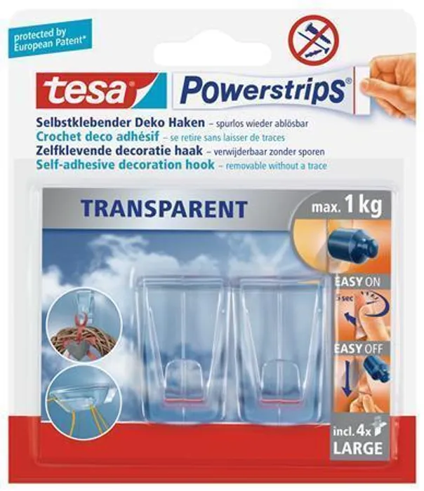 Hlavný obrázok produktu Háčky s lepicím proužkem "Powerstrips® 58813", průhledná, velké, TESA