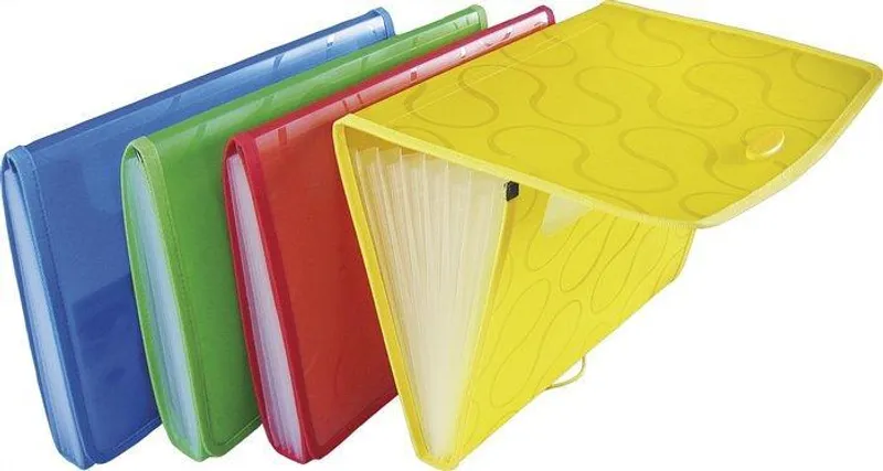 Hlavný obrázok produktu Harmonikové desky, A4, 6 přihrádek, PP, s gumičkou, PANTA PLAST "Omega", červená