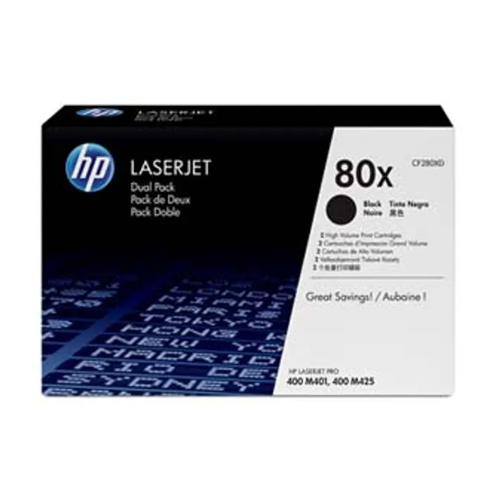 Hlavný obrázok produktu HP originální toner CF280XD, black, 6900str., HP 80X, HP LaserJet+, N, dual pack, 2000g,