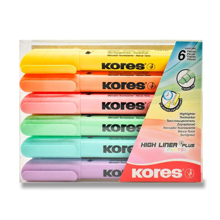 Hlavný obrázok produktu Zvýrazňovače Kores High Liner Plus Pastel 0,5–5 mm, mix 6 barev