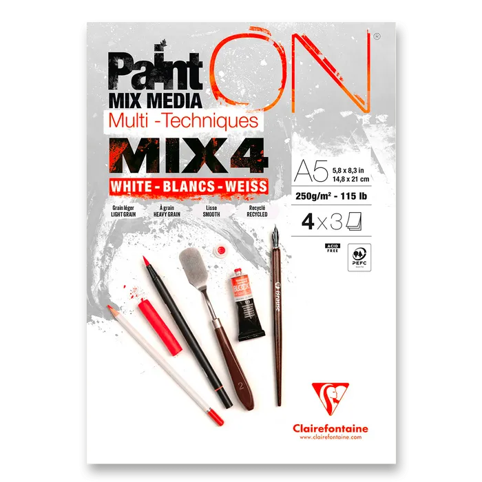 Hlavný obrázok produktu Blok Clairefontaine Paint'ON Mix4 - A5, 12 listů, 250 g