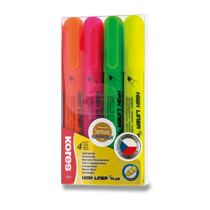 Hlavný obrázok produktu Zvýrazňovače Kores High Liner Plus 0,5–5 mm, mix 4 barev