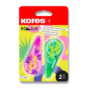 Korekčný strojček Kores ROLLiX, 8 m x 5 mm, mix farieb [2 ks]