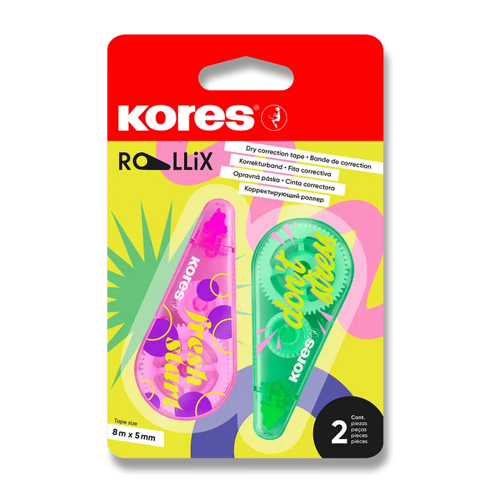 Hlavný obrázok produktu Korekční strojek Kores ROLLiX, 8 m x 5 mm, mix barev [2 ks]